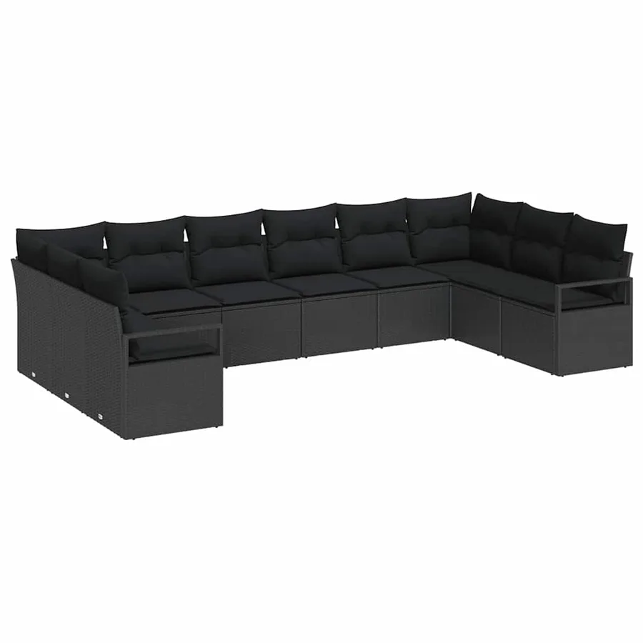 Ensemble de Canapés avec coussin 10 pcs Noir polyrotin - 2