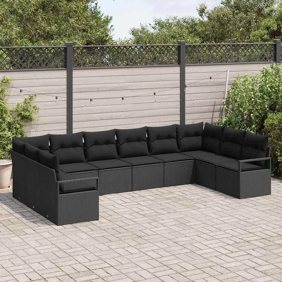 Ensemble de Canapés avec coussin 10 pcs Noir polyrotin - 3