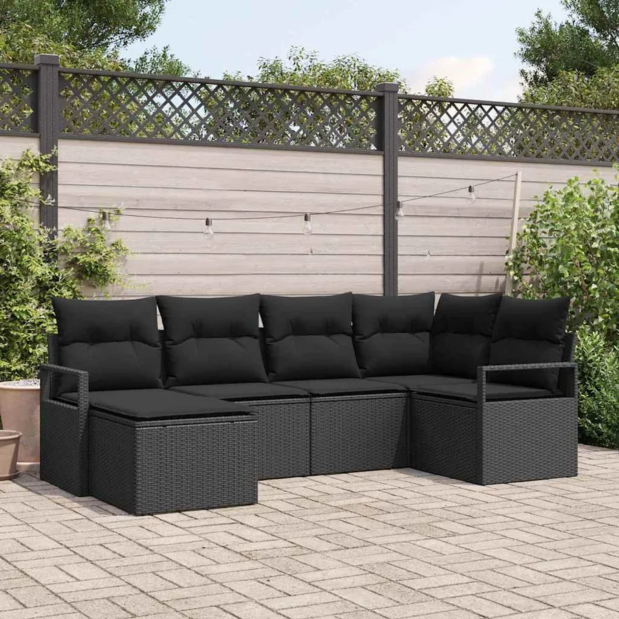 Ensemble de Canapés avec coussin 6 pcs Noir polyrotin