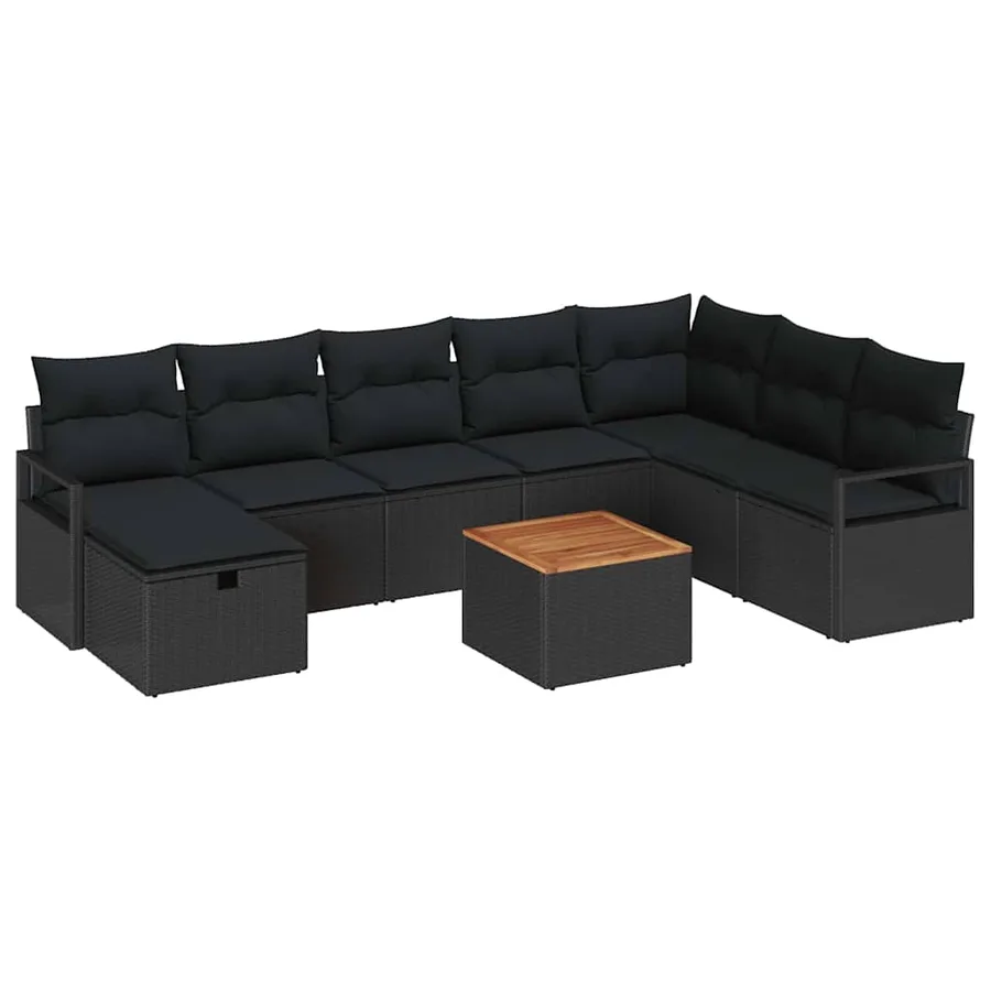Ensemble de canapé de jardin avec coussin 9 pcs Noir polyrotin - 2