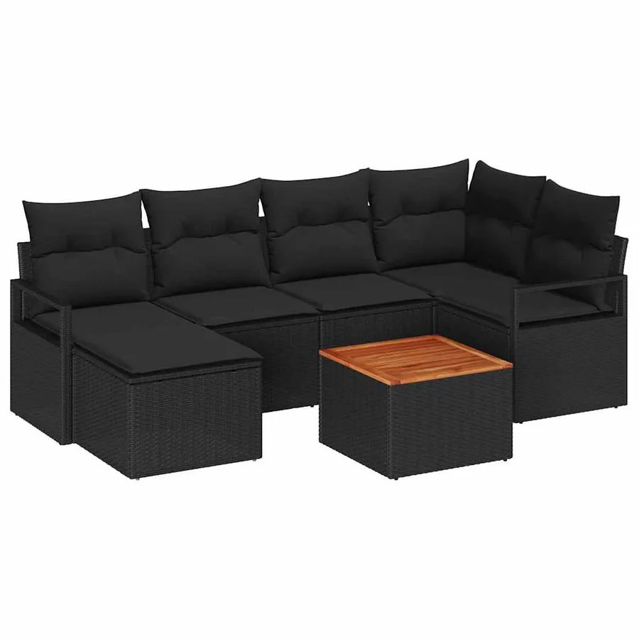 Ensemble de canapé de jardin avec coussin 7 pcs Noir polyrotin - 2