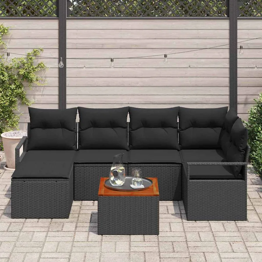 Ensemble de canapé de jardin avec coussin 7 pcs Noir polyrotin - 3