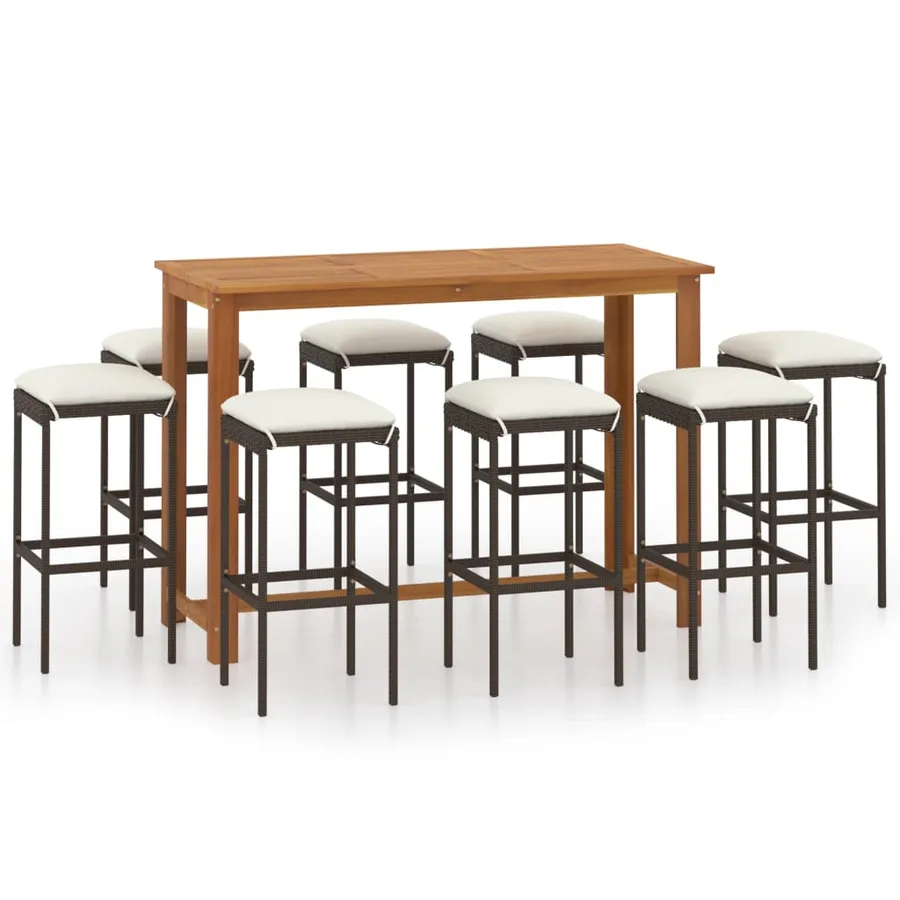 Ensemble de bar de jardin avec coussins 9 pcs Noir - 2