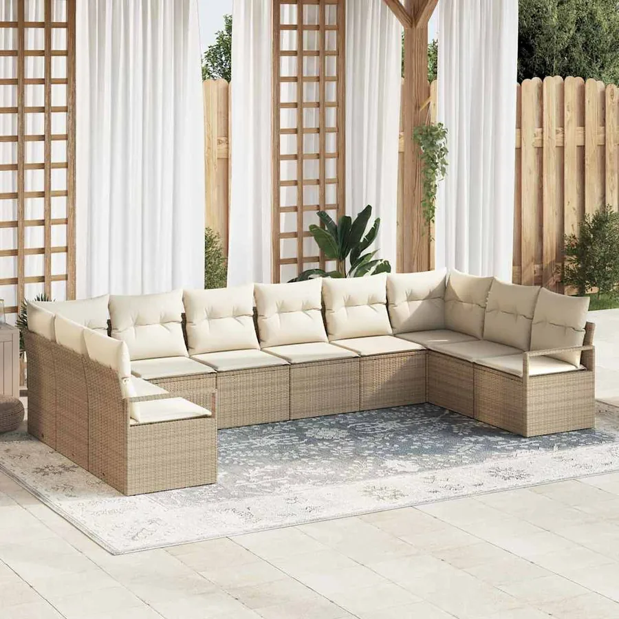 Ensemble de Canapés avec coussin 10 pcs Beige polyrotin