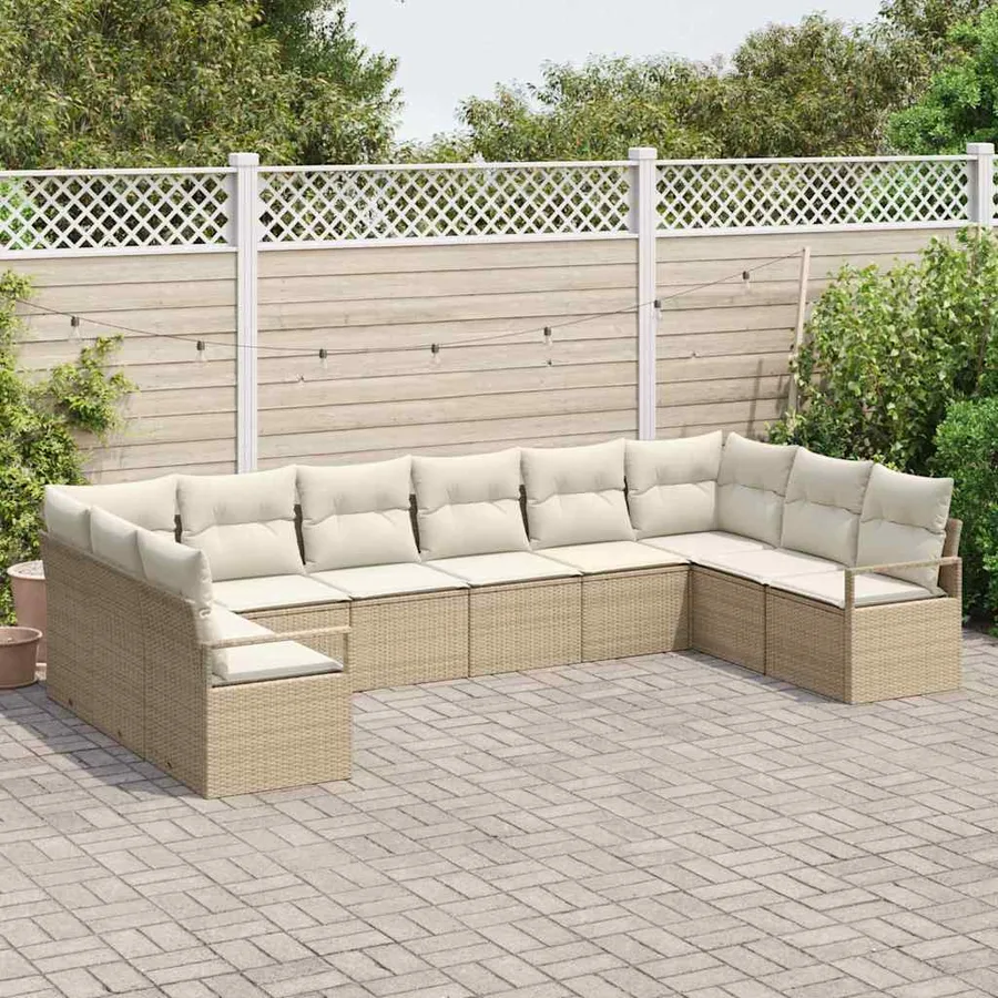 Ensemble de Canapés avec coussin 10 pcs Beige polyrotin - 3