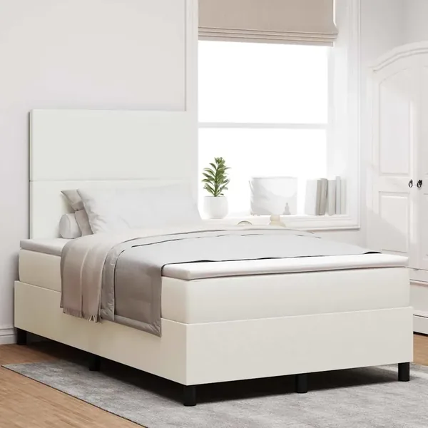 Lit à ressort LED avec tête de lit Crème et Blanc 120 x 190 cm
