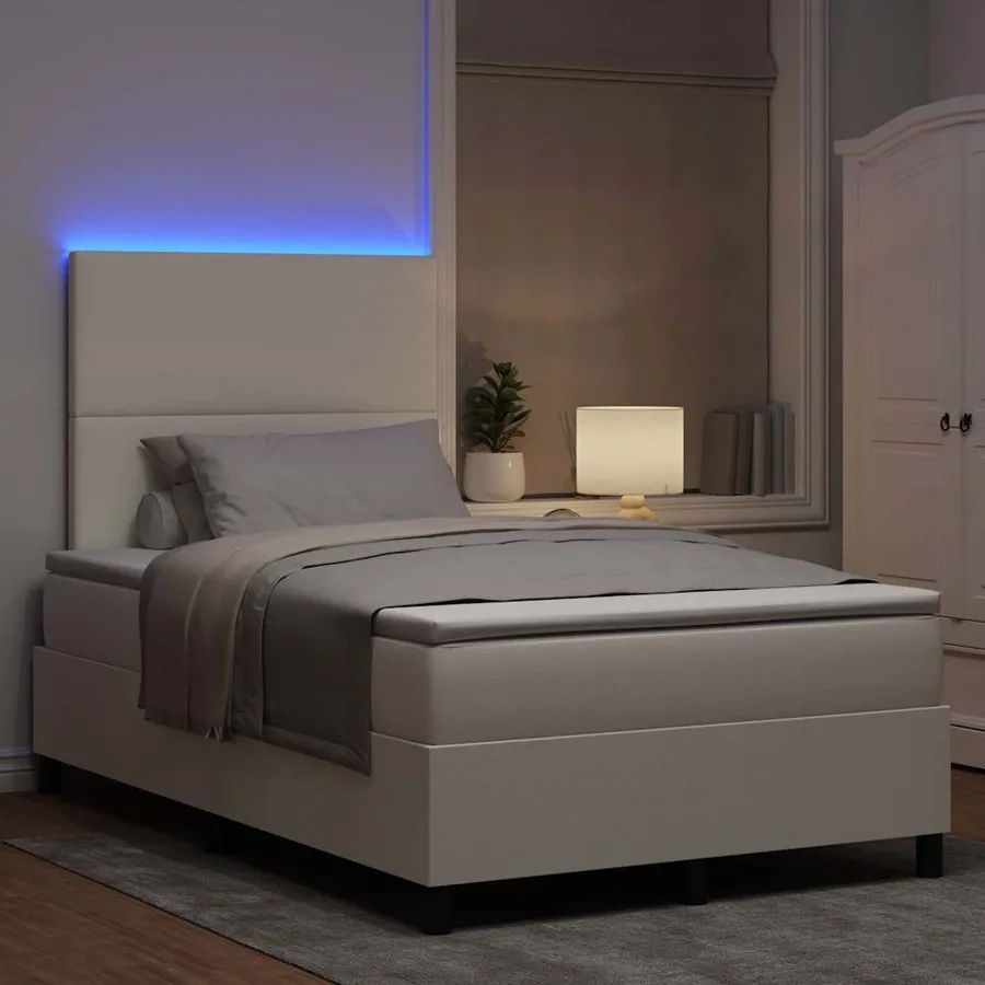 Lit à ressort LED avec tête de lit Crème et Blanc 120 x 190 cm - 5