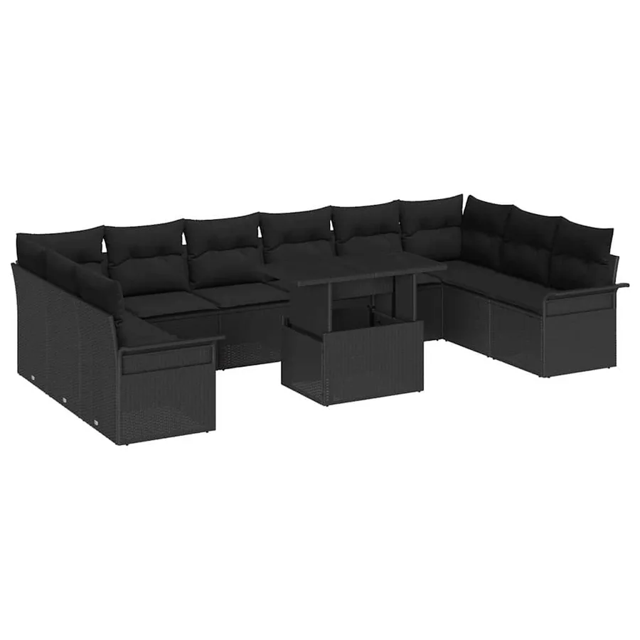 Ensemble de canapé de jardin 11 pcs Noir Poly rotin - 2