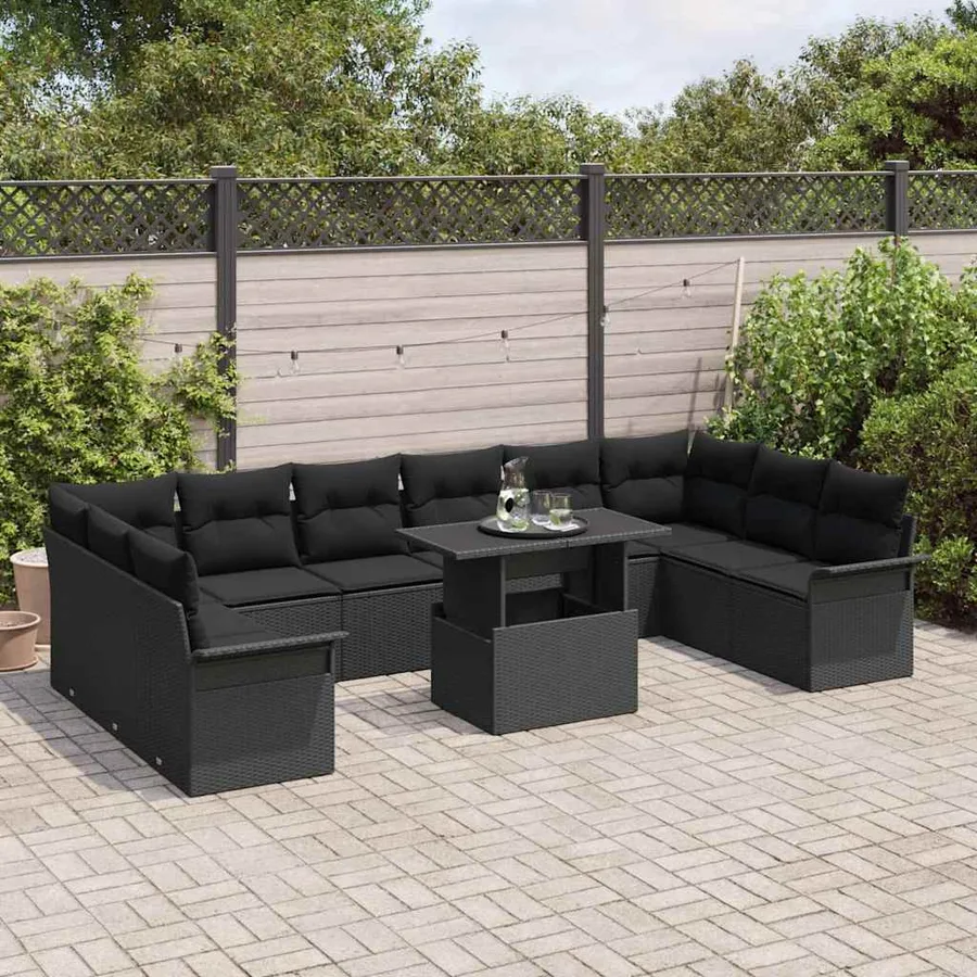 Ensemble de canapé de jardin 11 pcs Noir Poly rotin - 3