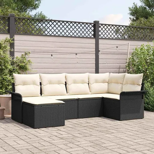 Ensemble de canapé de jardin avec stockage 6 pcs Noir polyrotin
