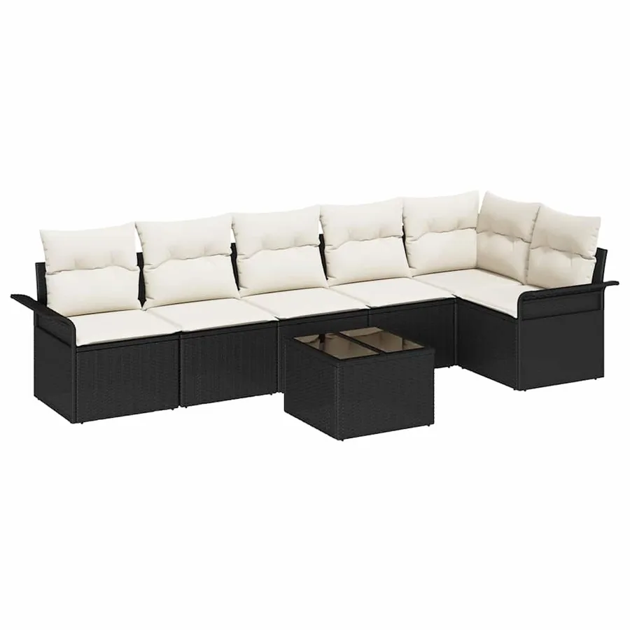 Ensemble de canapé de jardin avec coussin 7 pcs Noir Poly rotin - 2