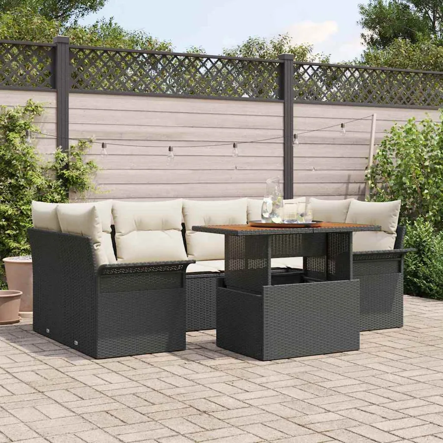 Ensemble de canapé de jardin 7 pcs Noir Poly rotin