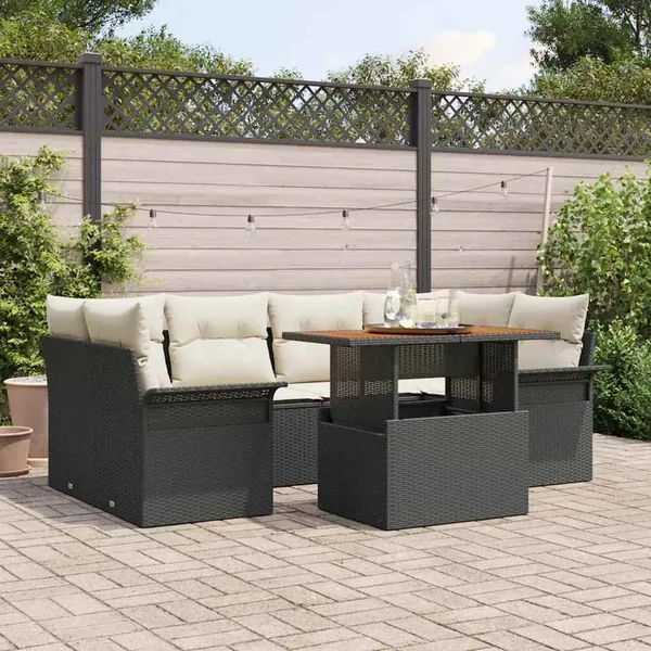 Ensemble de canapé de jardin 7 pcs Noir Poly rotin