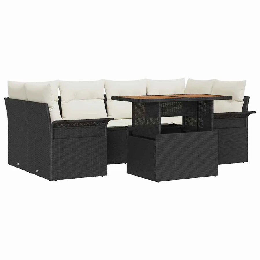 Ensemble de canapé de jardin 7 pcs Noir Poly rotin - 2