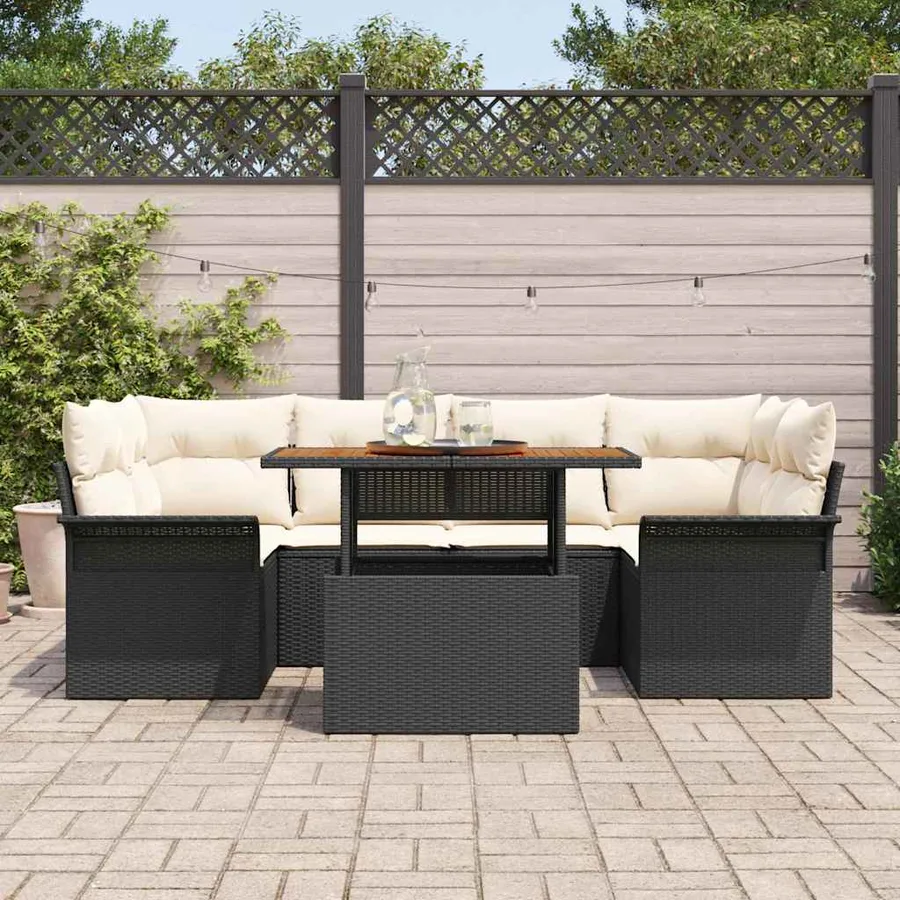 Ensemble de canapé de jardin 7 pcs Noir Poly rotin - 3