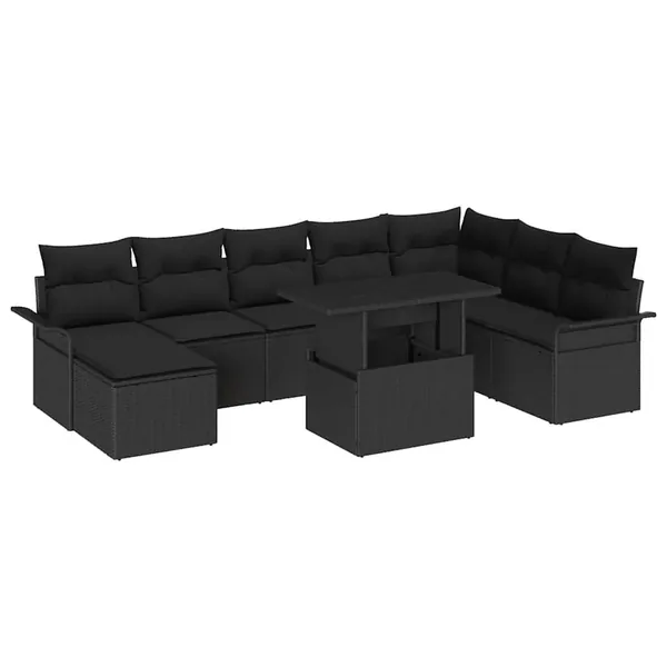 Ensemble de canapé de jardin avec coussin 9 pcs Noir