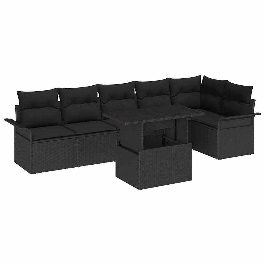 Ensemble de canapé de jardin avec coussin 7 pcs Noir Poly rotin