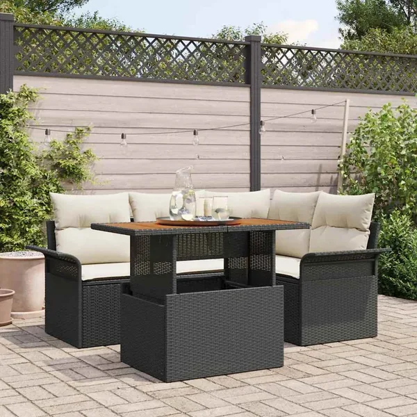 Ensemble de canapé de jardin 5 pcs Noir Poly rotin