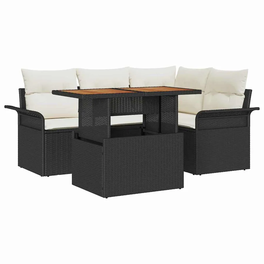 Ensemble de canapé de jardin 5 pcs Noir Poly rotin - 2