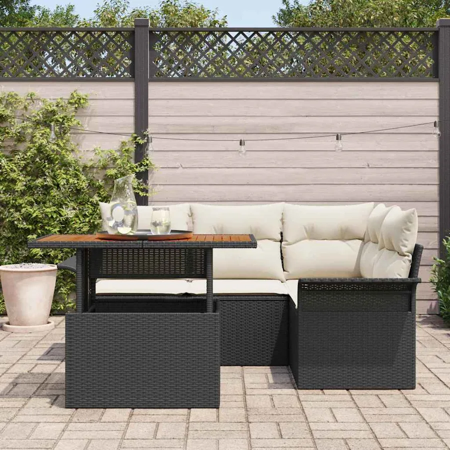 Ensemble de canapé de jardin 5 pcs Noir Poly rotin - 3