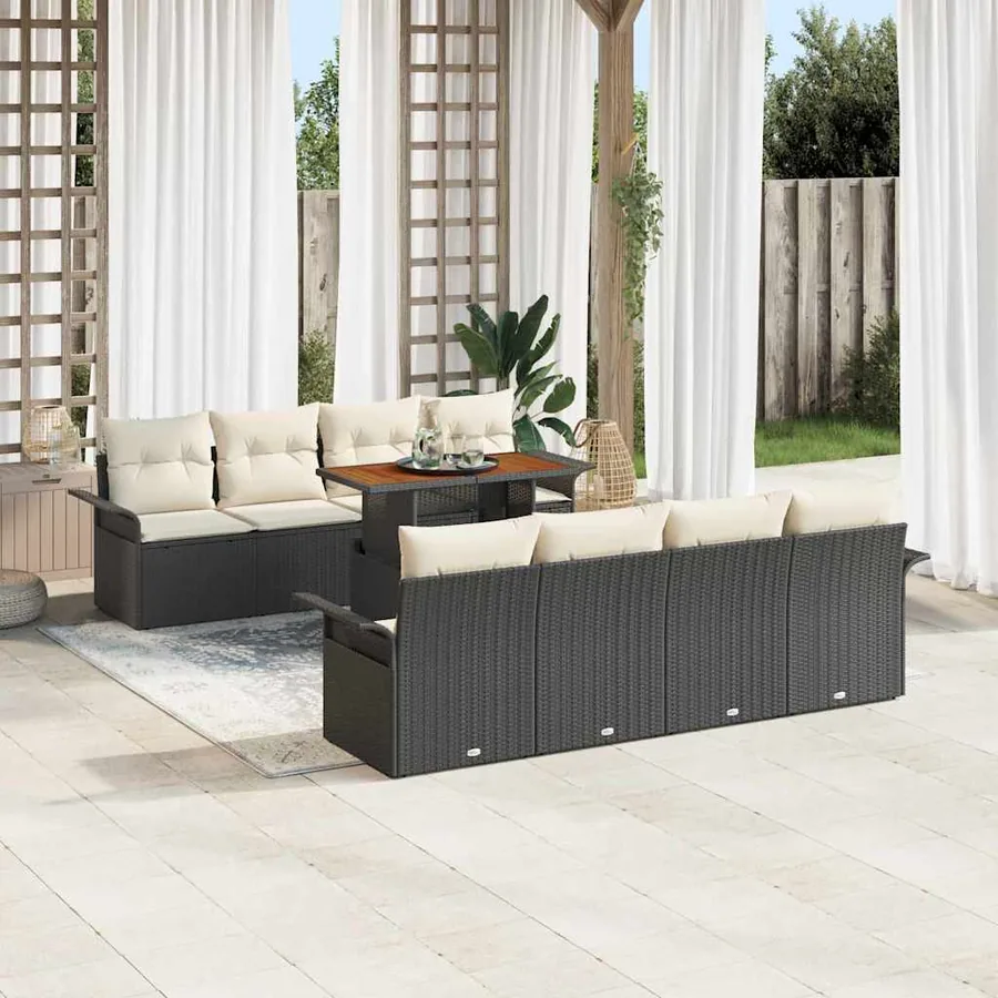 Ensemble de canapé de jardin 9 pcs Noir Poly rotin