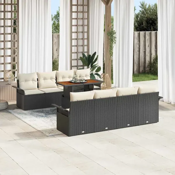 Ensemble de canapé de jardin 9 pcs Noir Poly rotin