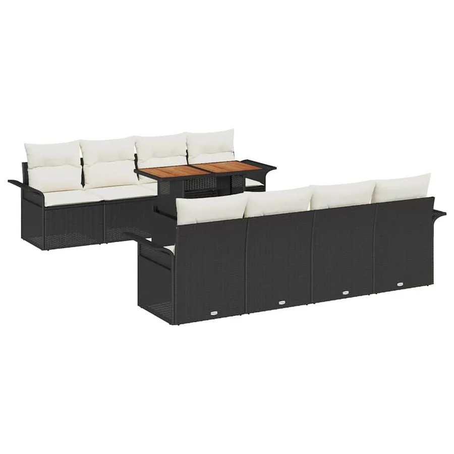Ensemble de canapé de jardin 9 pcs Noir Poly rotin - 2
