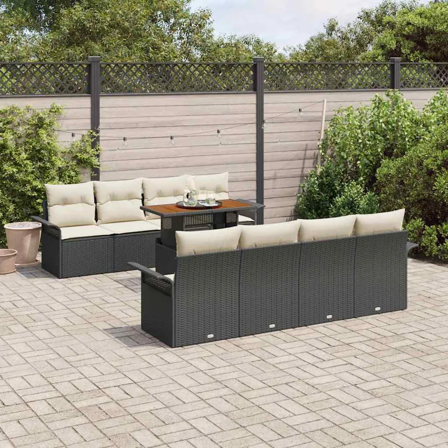 Ensemble de canapé de jardin 9 pcs Noir Poly rotin - 3