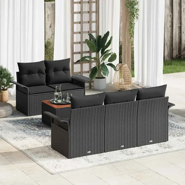 Ensemble de canapé de jardin avec coussin 6 pcs Noir polyrotin
