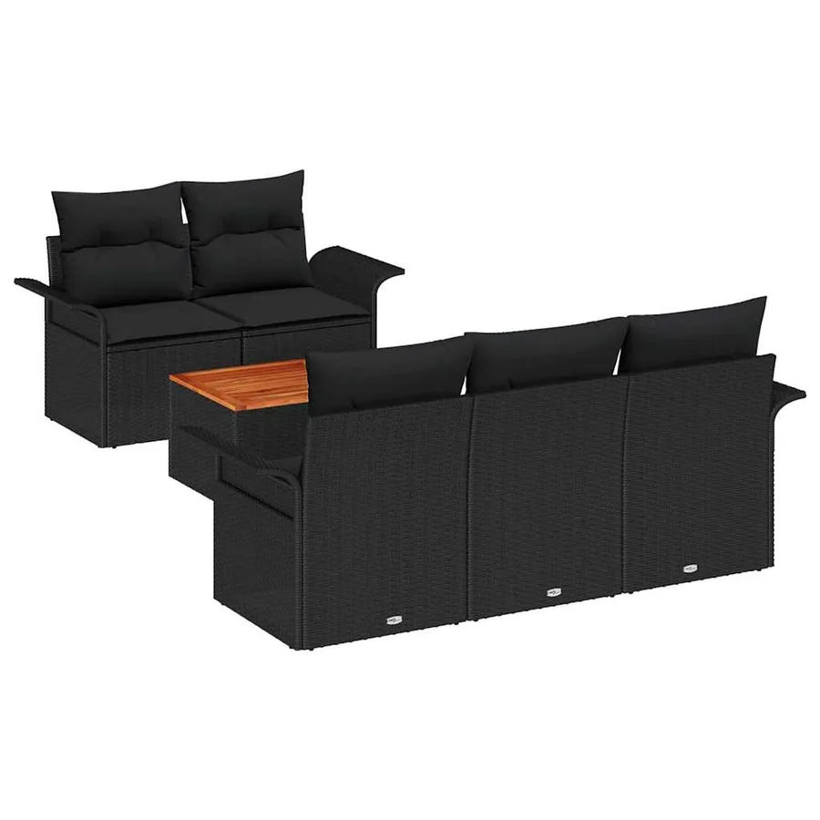 Ensemble de canapé de jardin avec coussin 6 pcs Noir polyrotin - 2