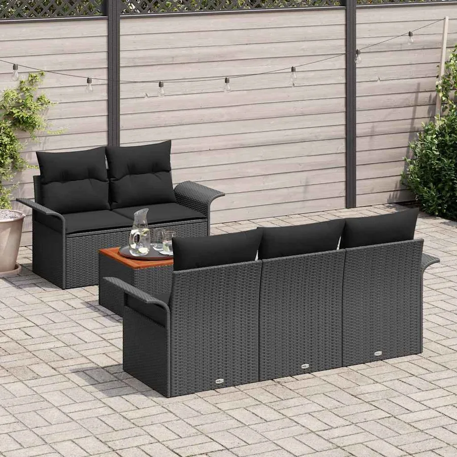 Ensemble de canapé de jardin avec coussin 6 pcs Noir polyrotin - 3