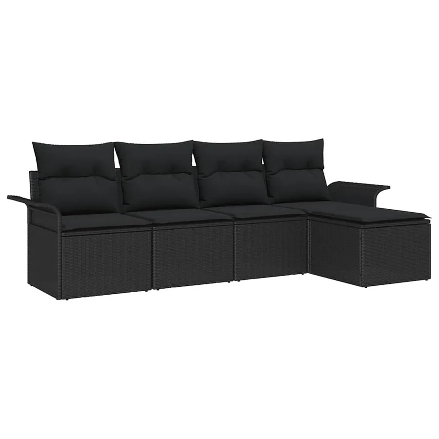 Canapé d’extérieur avec coussin 5 pcs Noir polyrotin - 2