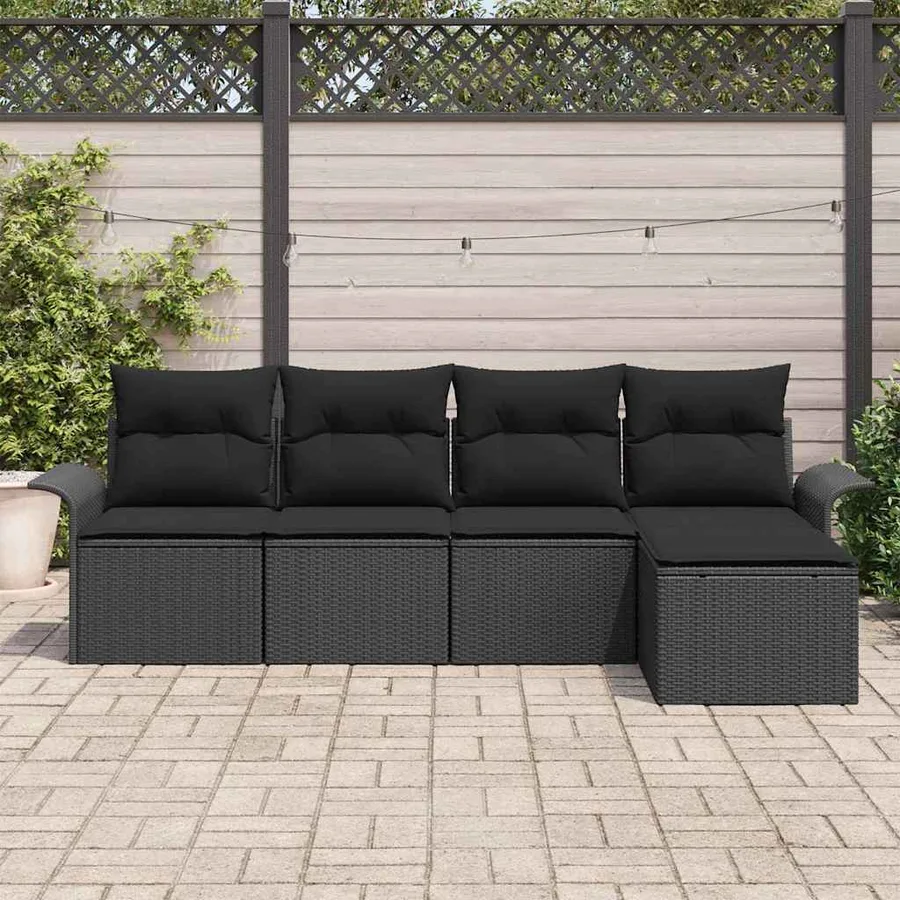 Canapé d’extérieur avec coussin 5 pcs Noir polyrotin - 3