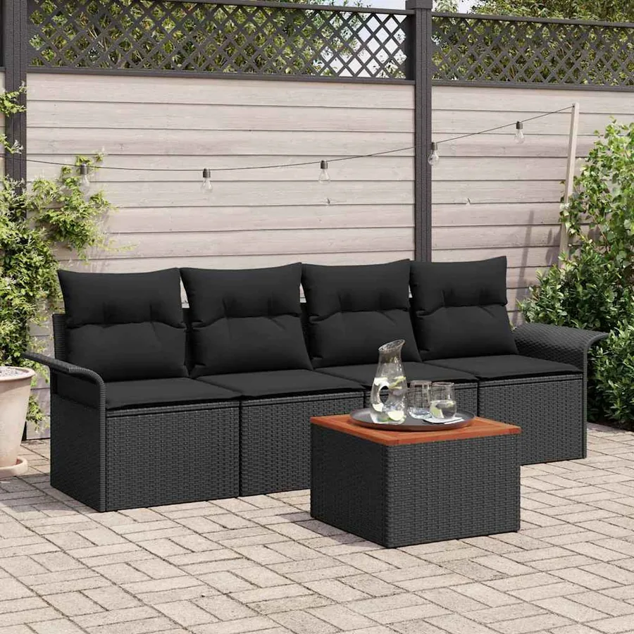 Ensemble de canapé de jardin avec coussin 5 pcs Noir polyrotin