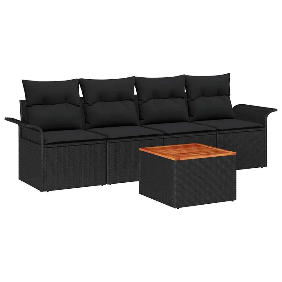 Ensemble de canapé de jardin avec coussin 5 pcs Noir polyrotin - 2