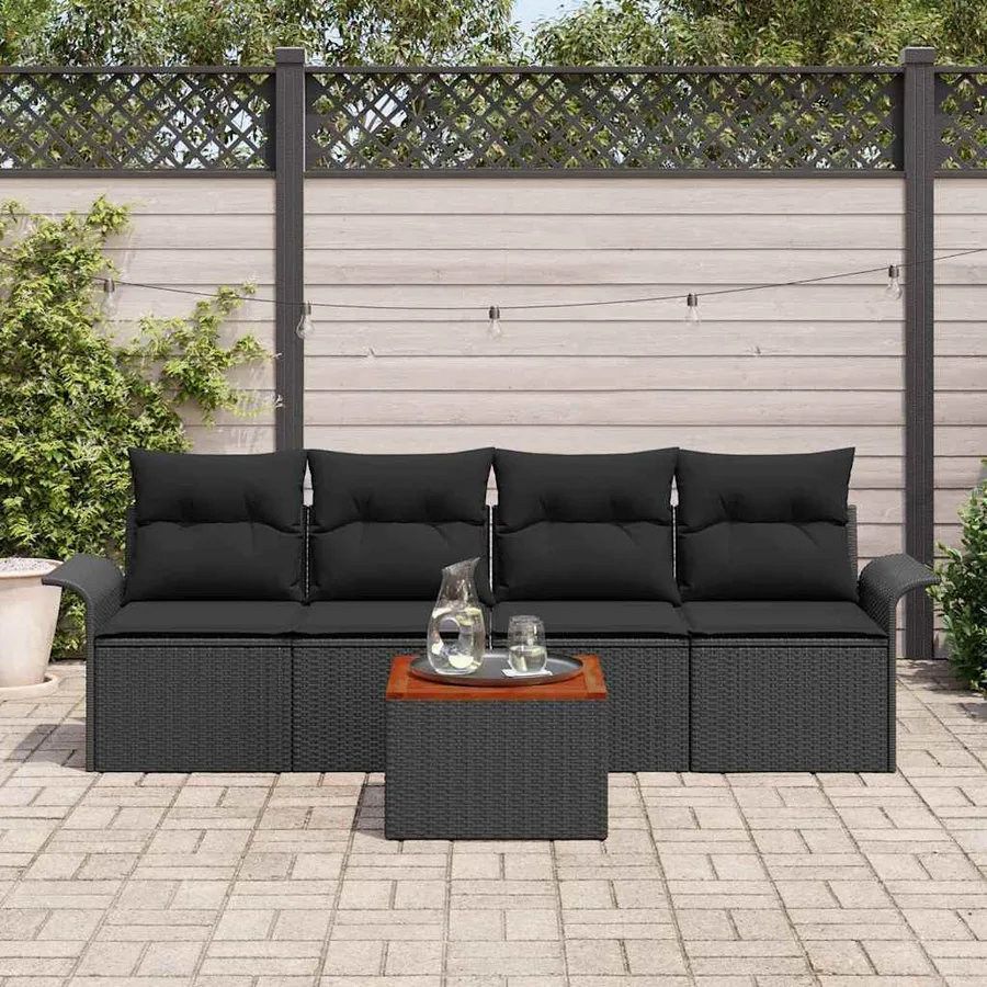 Ensemble de canapé de jardin avec coussin 5 pcs Noir polyrotin - 3