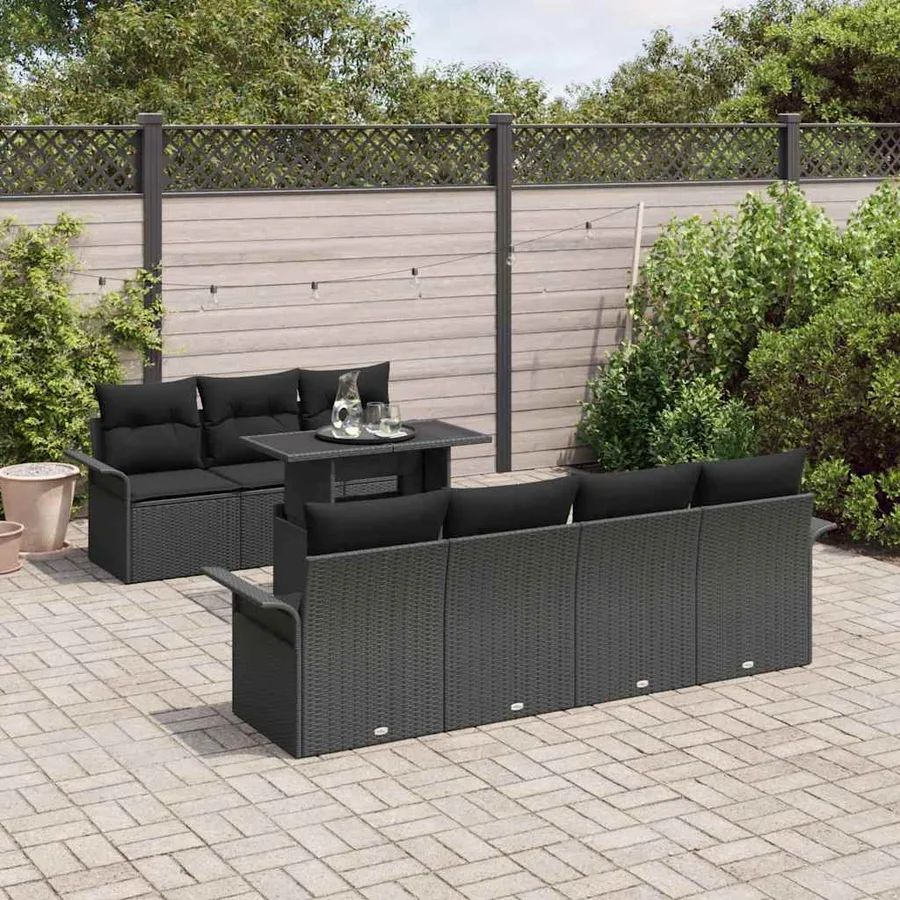 Ensemble de canapé de jardin avec coussin 8 pcs Noir polyrotin - 3