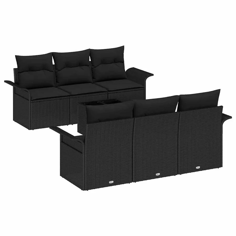 Ensemble de canapé de jardin avec coussin 7 pcs Noir polyrotin - 2