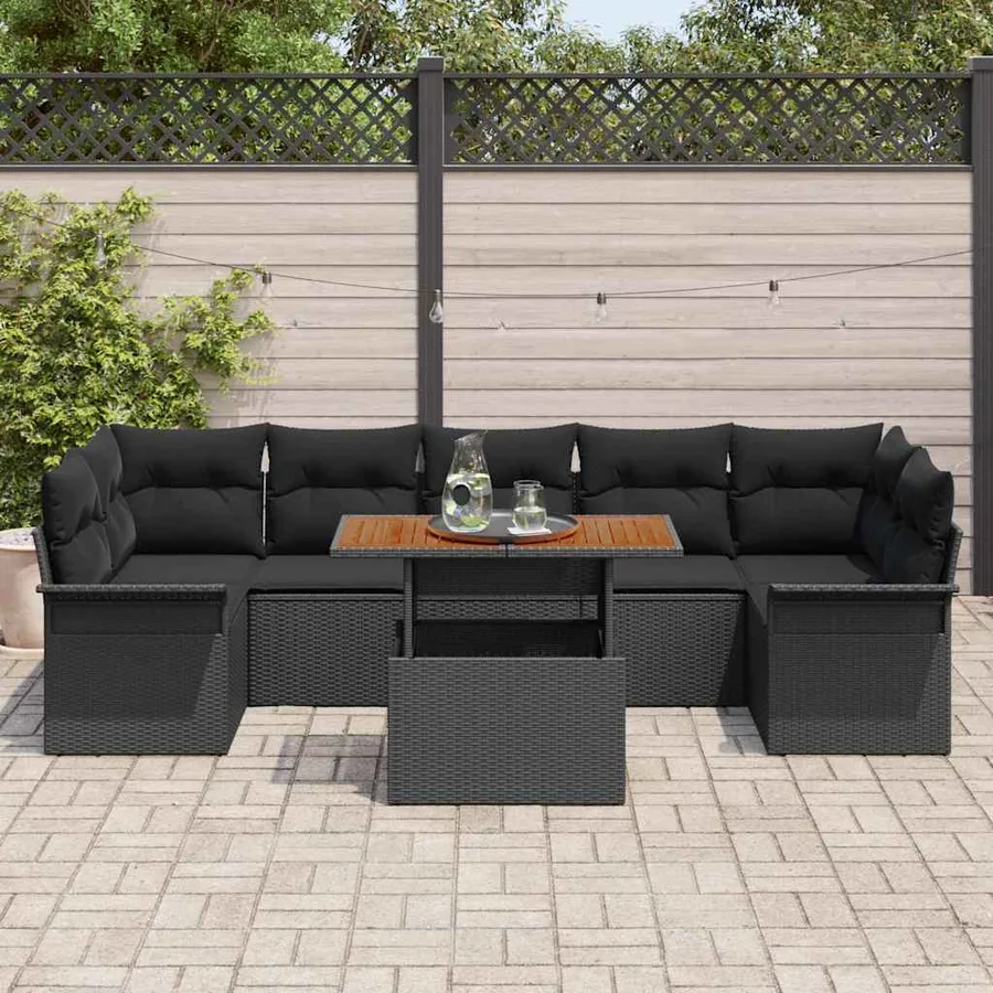 Ensemble de canapé de jardin avec coussin 8 pcs Noir - 3
