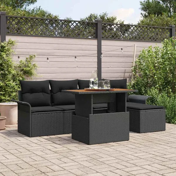 Ensemble de canapé de jardin avec coussin 6 pcs Noir