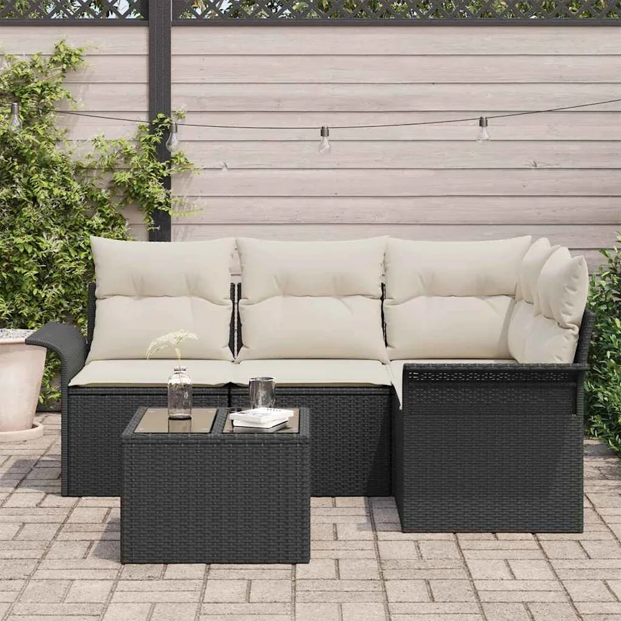 Ensemble de canapé de jardin avec stockage 5 pcs Noir polyrotin - 3