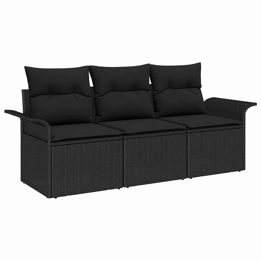 Ensemble de canapé de jardin avec coussin 3 pcs Noir Poly rotin - 2