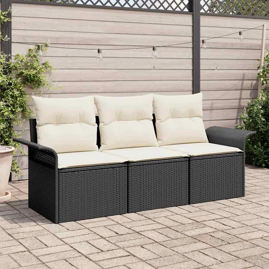 Ensemble de canapé de jardin avec coussin 3 pcs Noir Poly rotin