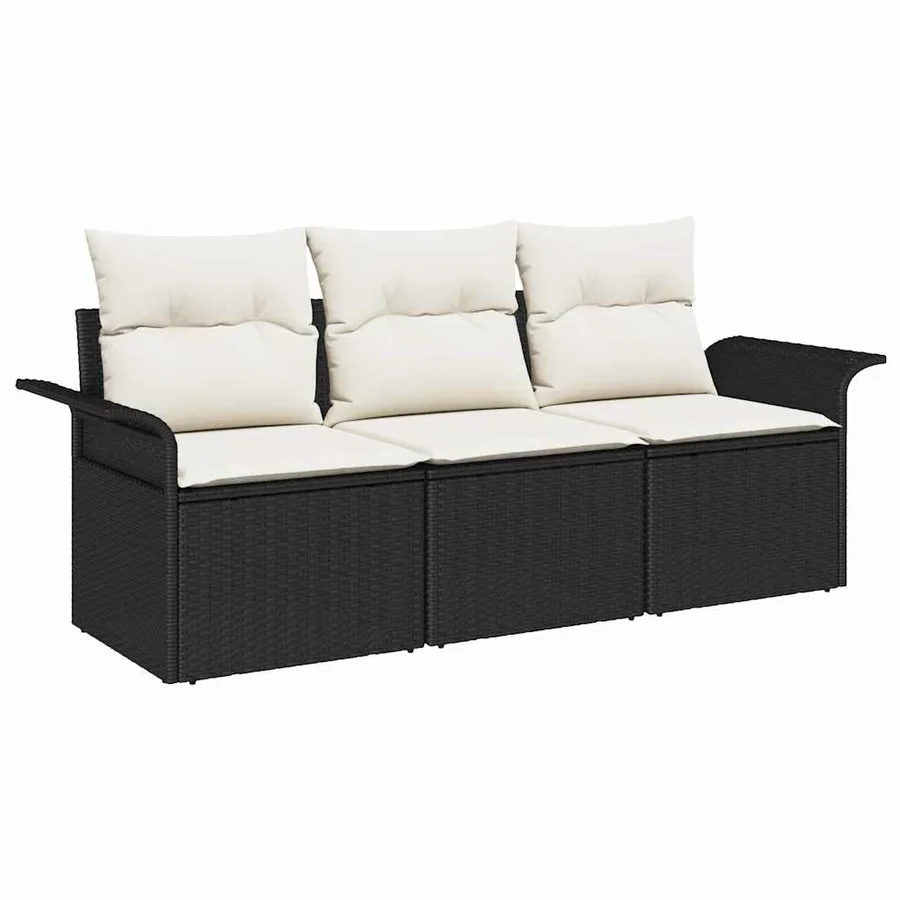 Ensemble de canapé de jardin avec coussin 3 pcs Noir Poly rotin - 2