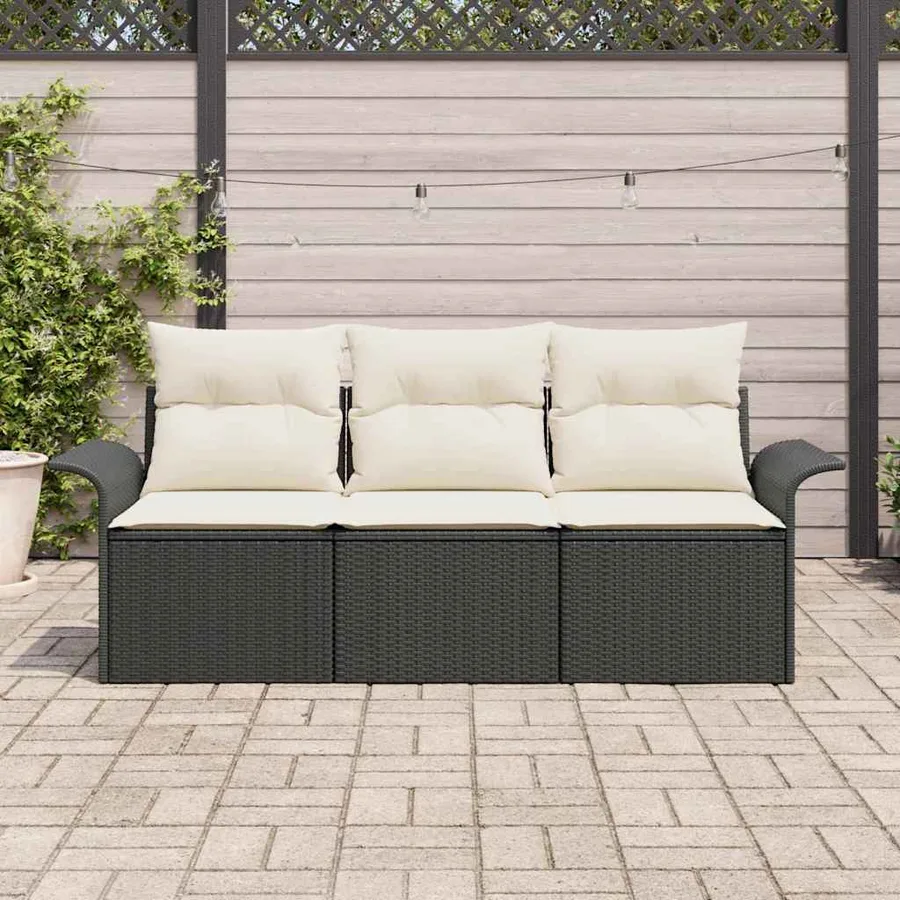 Ensemble de canapé de jardin avec coussin 3 pcs Noir Poly rotin - 3