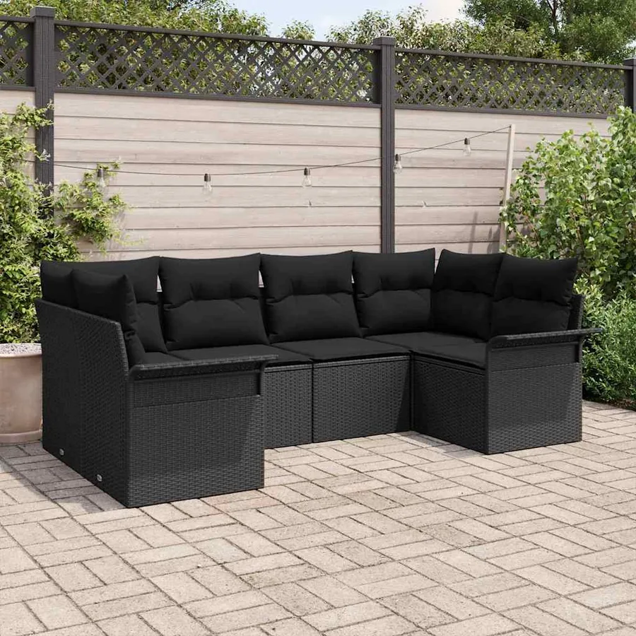 Ensemble de canapé de jardin 6 pcs Noir Poly rotin