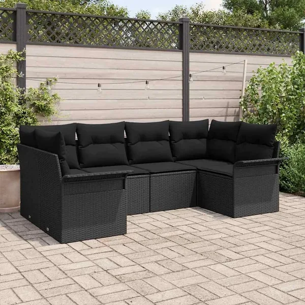 Ensemble de canapé de jardin 6 pcs Noir Poly rotin