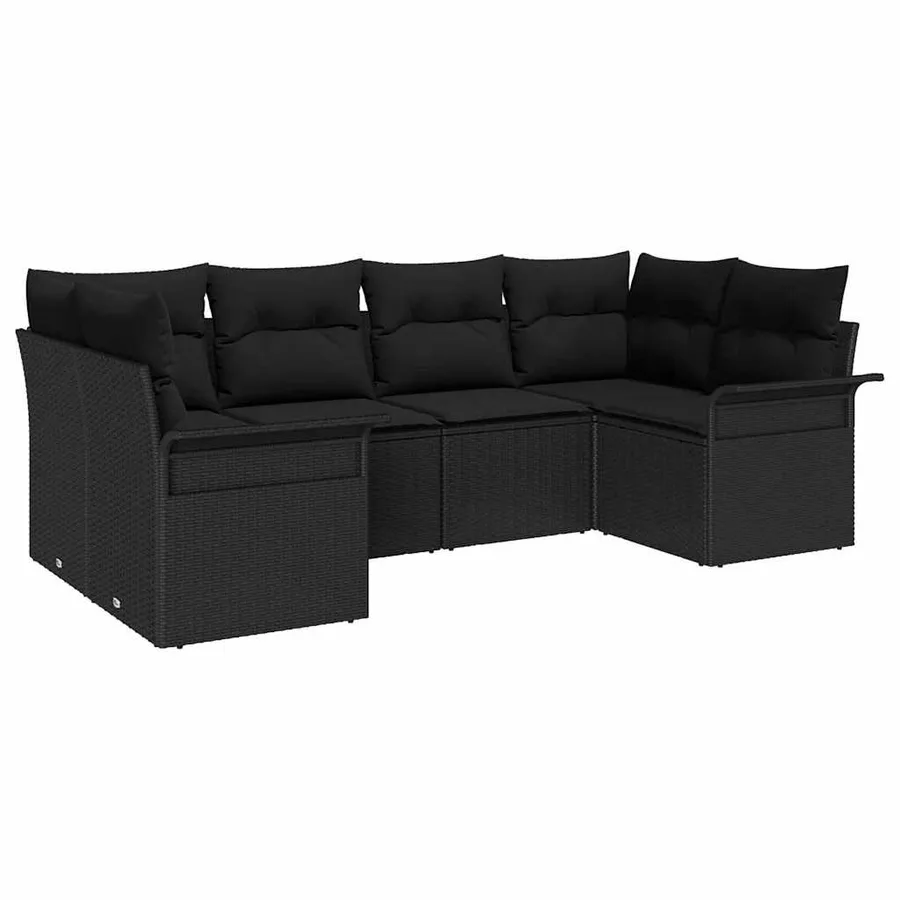 Ensemble de canapé de jardin 6 pcs Noir Poly rotin - 2