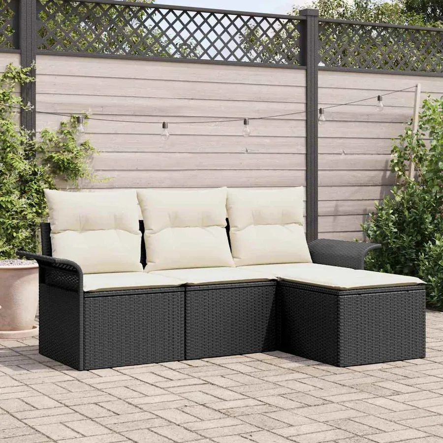 Ensemble de canapé de jardin avec coussin 4 pcs Noir Poly rotin
