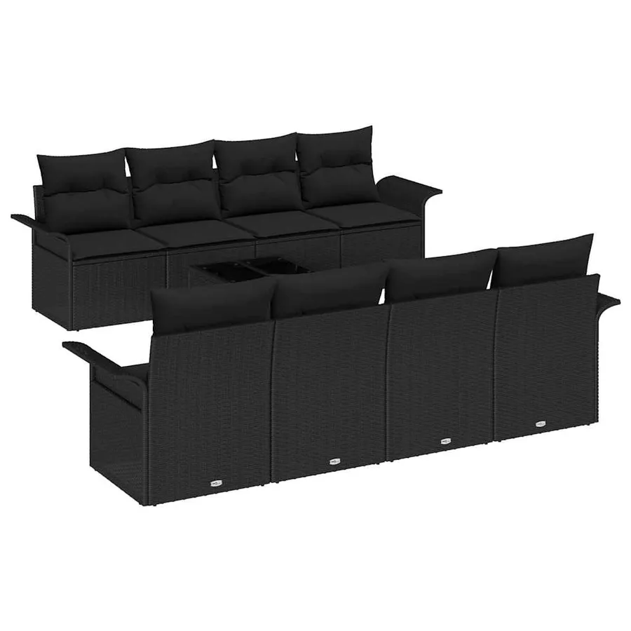 Ensemble de canapé de jardin avec coussin 9 pcs Noir polyrotin - 2